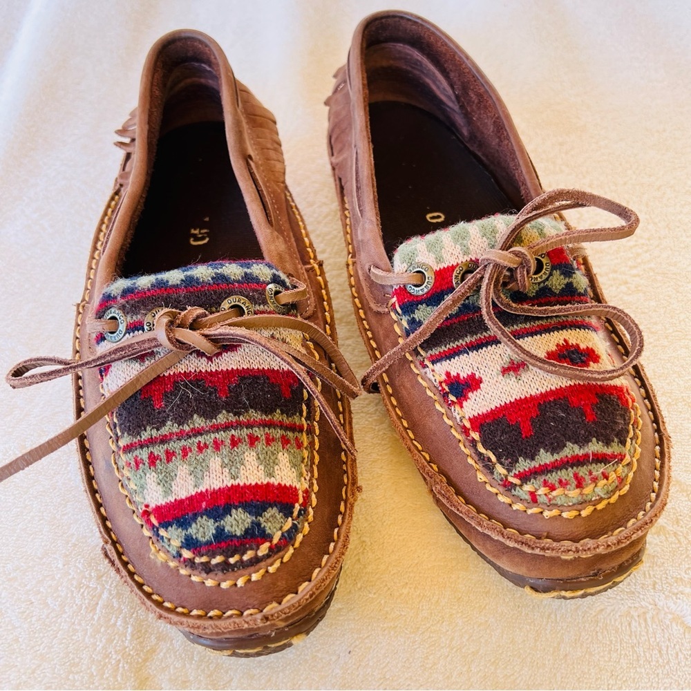 Durango Santa Fe Low Moccasin Brown Leather Southwest Wool Quality SIZE 8